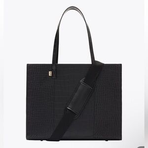 Beis The Large Black Elegant Black Crocodile-Embossed Bag